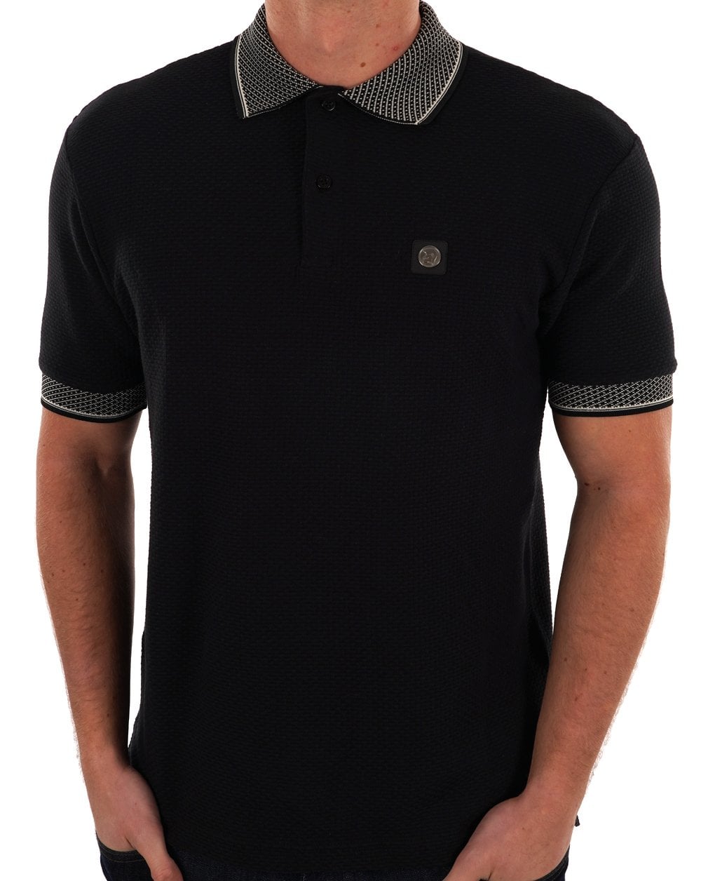 Trojan Jacquard Collar Polo Black