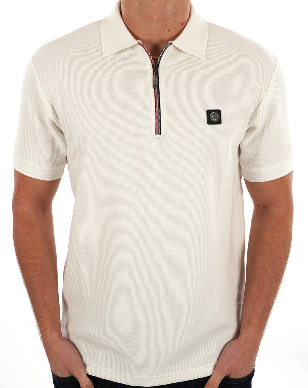 Trojan Ottoman Rib Chrome Zip Polo Ecru