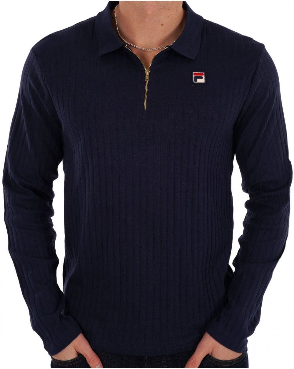 Fila Vintage Rib Zip Polo Navy