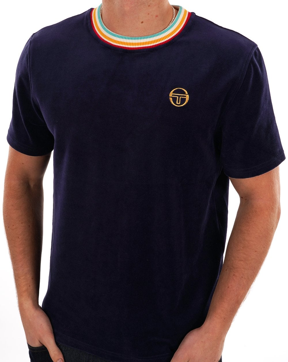 Sergio Tacchini Slice Velour T Shirt Navy Blue