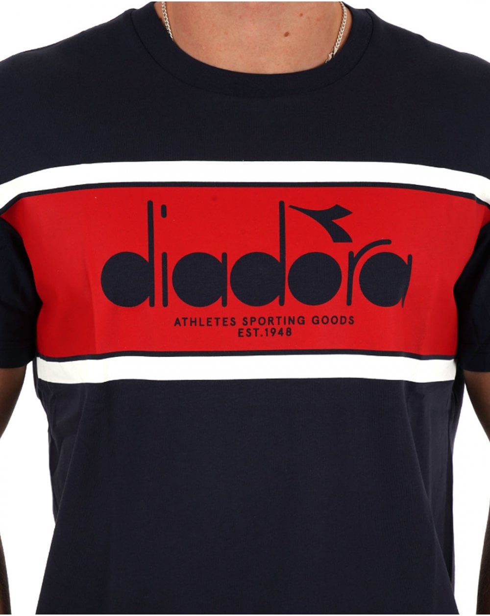 Diadora Logo T Shirt Navy/Red/White