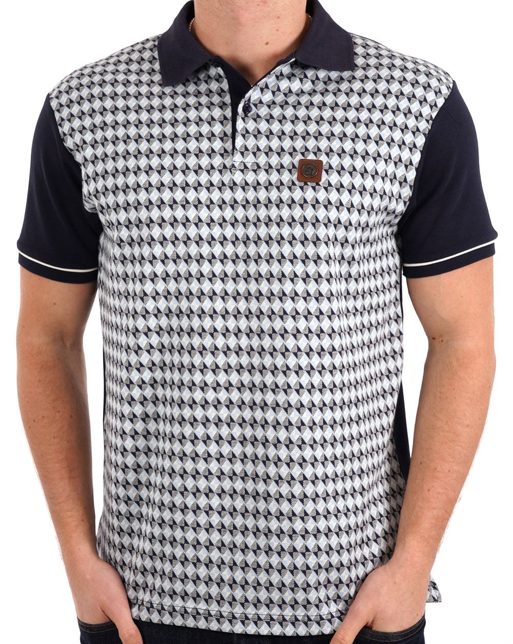 Trojan Diagonal Jacquard Panel Polo Navy