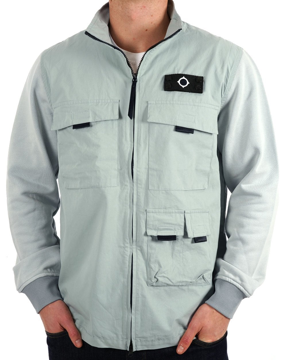 MA.STRUM Mixed Media Funnel Shirt Iceberg