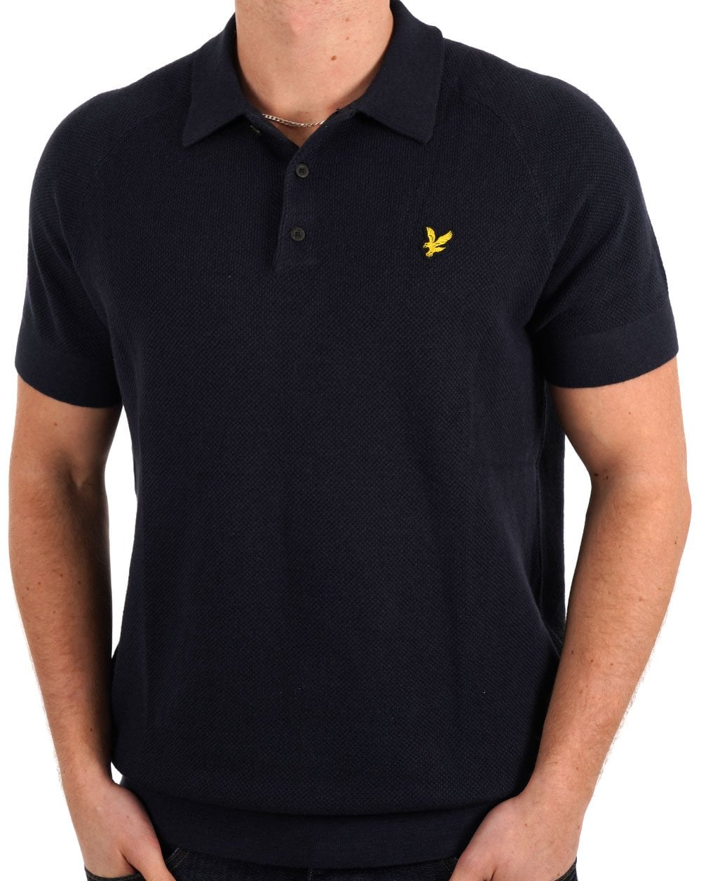 Lyle & Scott Linen Blend Knitted Polo Dark Navy