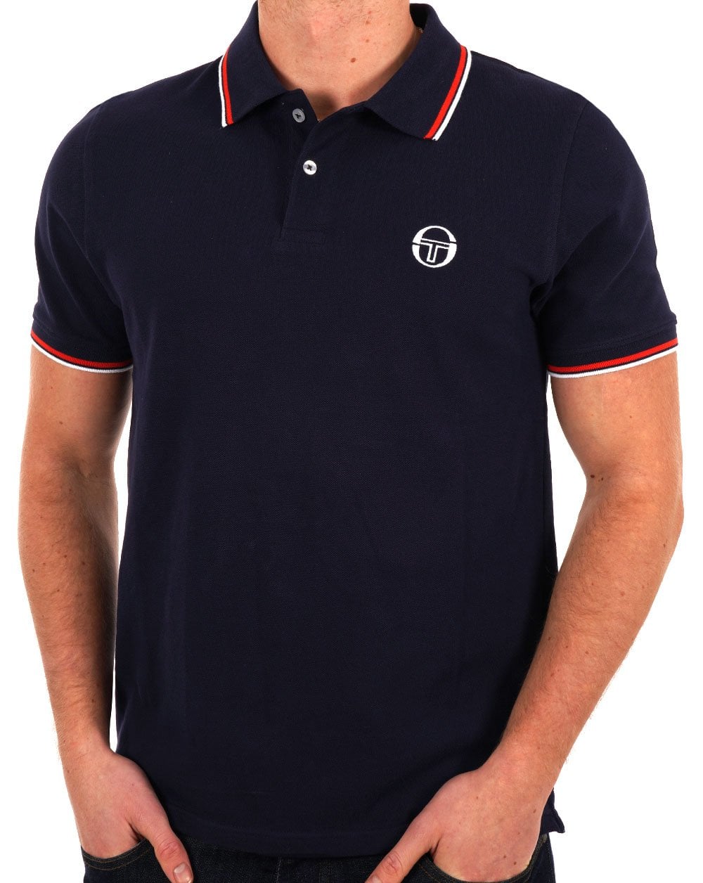 Sergio Tacchini Tipped Polo Shirt Navy Blue/Red