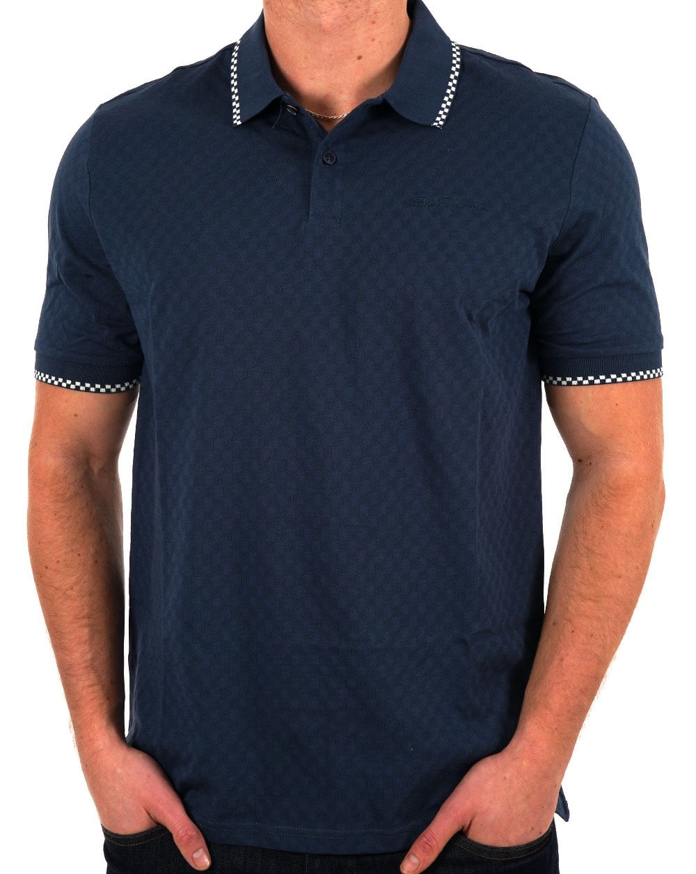 Ben Sherman Chequerboard Texture Polo Indigo