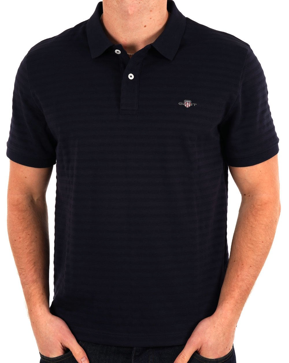 Gant Textured Stripe Polo Shirt Navy Blue