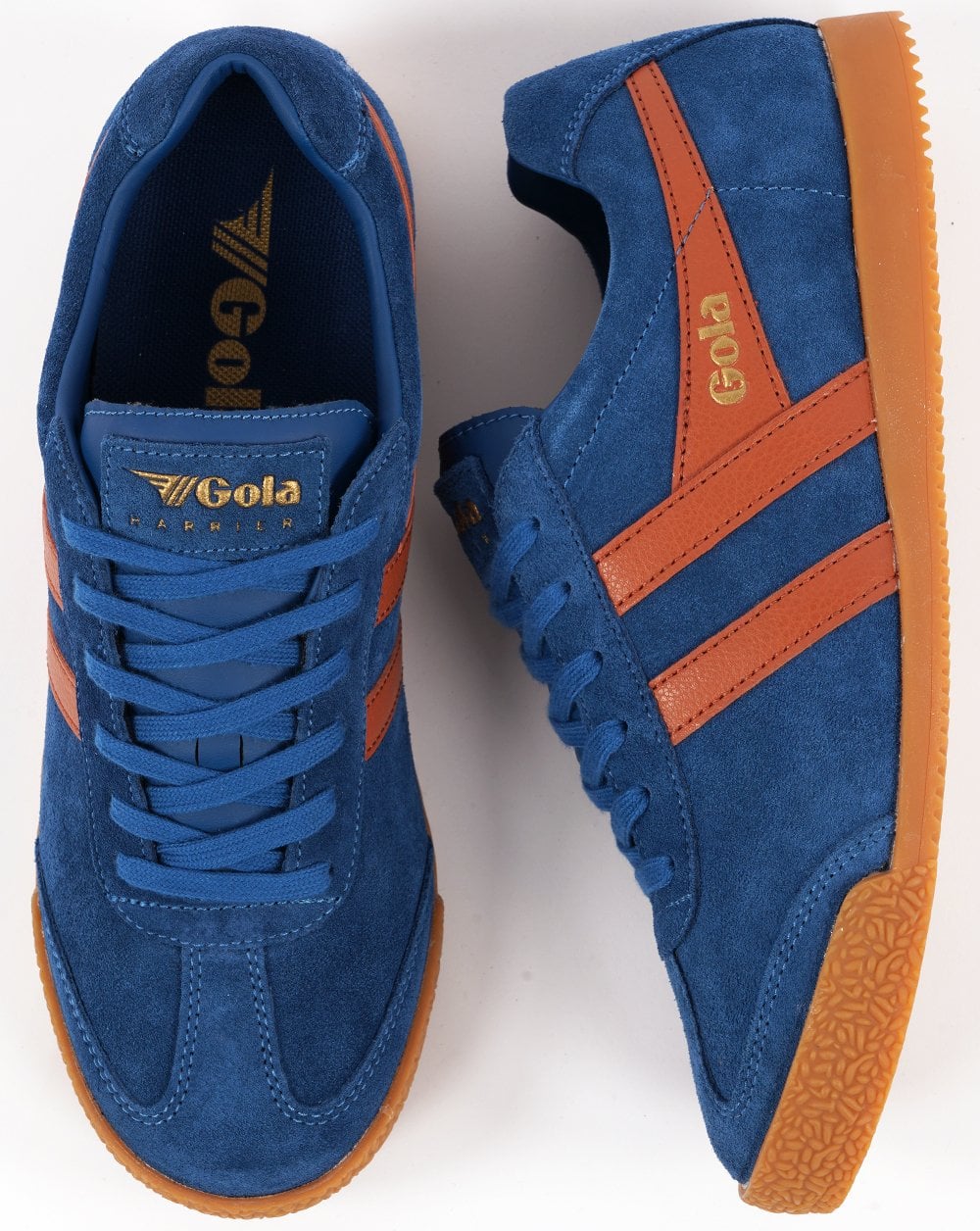 Gola Harrier Suede Trainer Marine Blue / Moody Orange