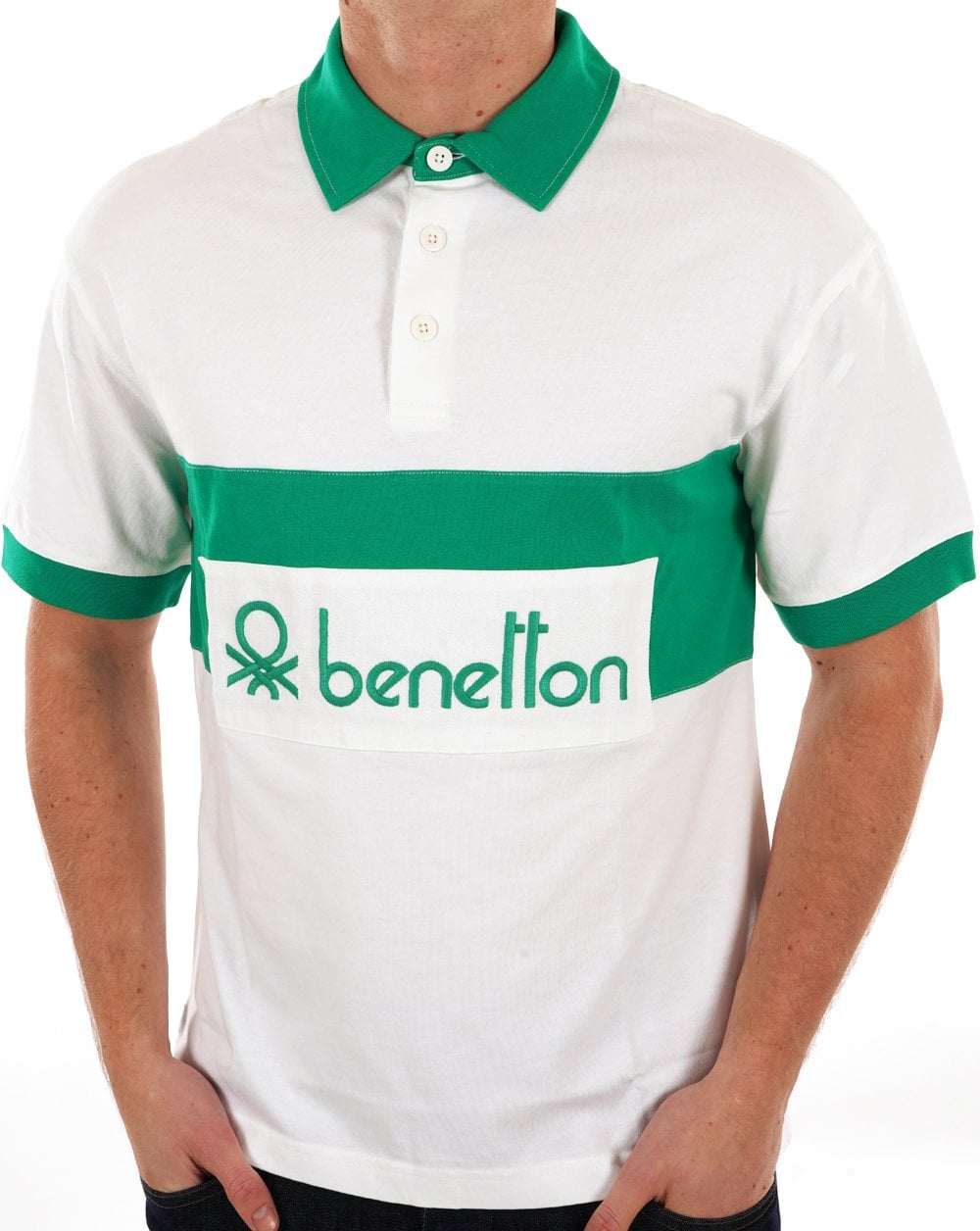 Benetton Rugby Polo Shirt White / Green
