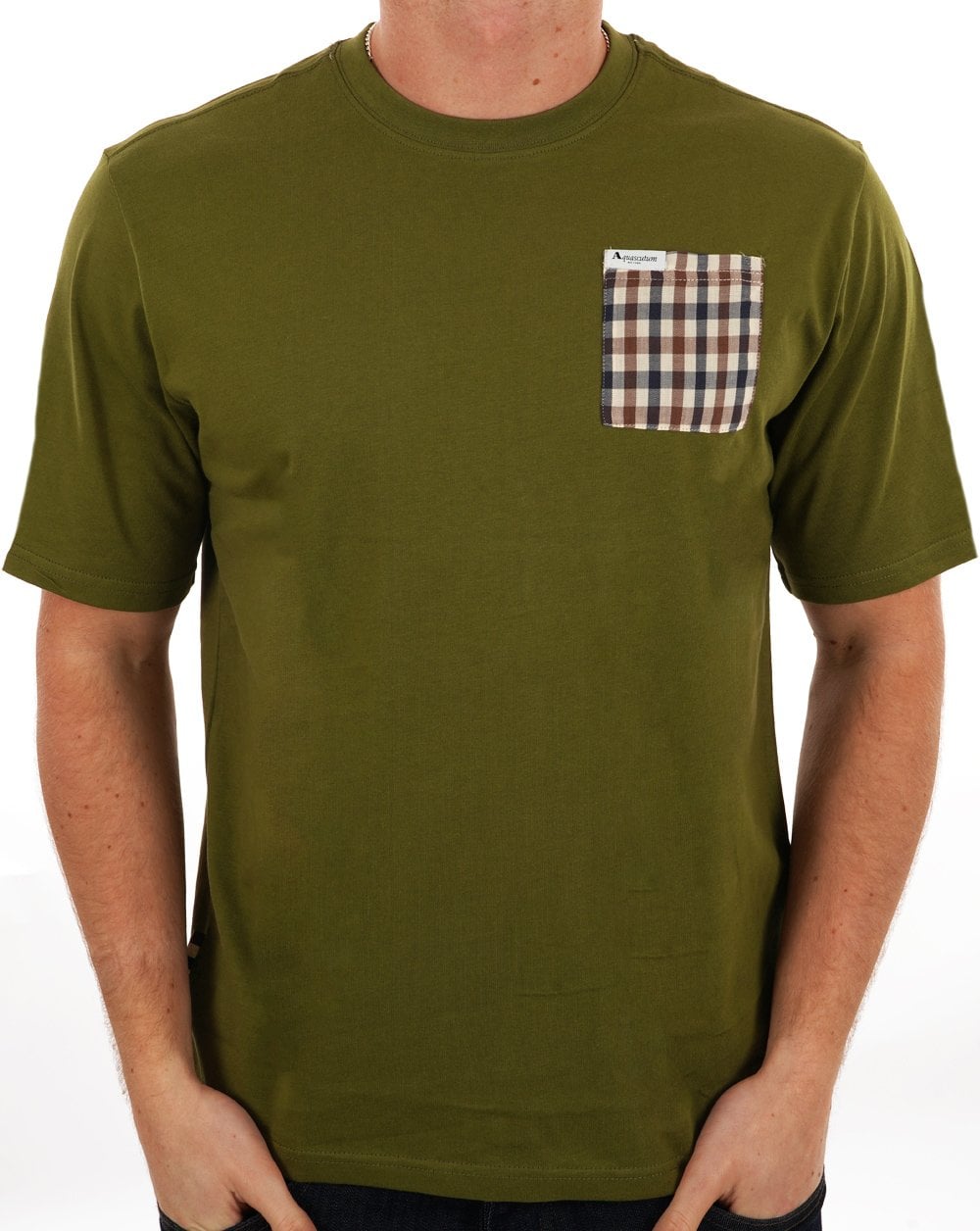 Aquascutum Club Check Pocket T Shirt Army Green