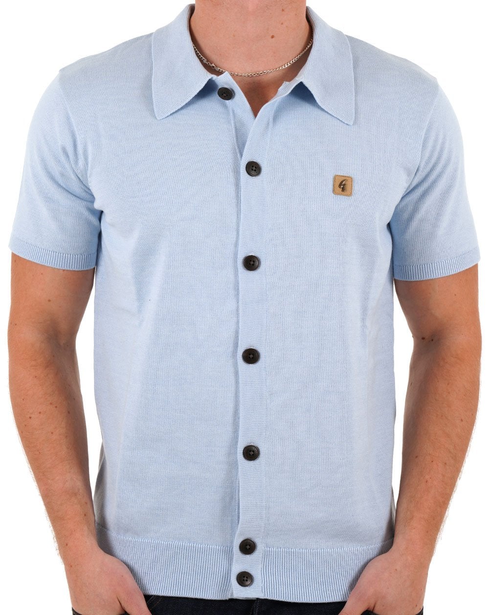 Gabicci Vintage Full Button Knit Polo Sky