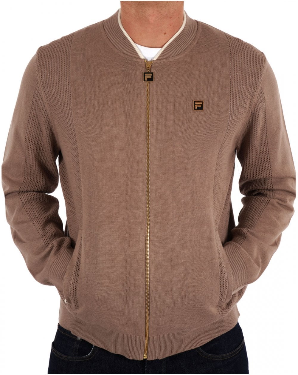 Fila Gold Pointelle Knit Track Top Mocha