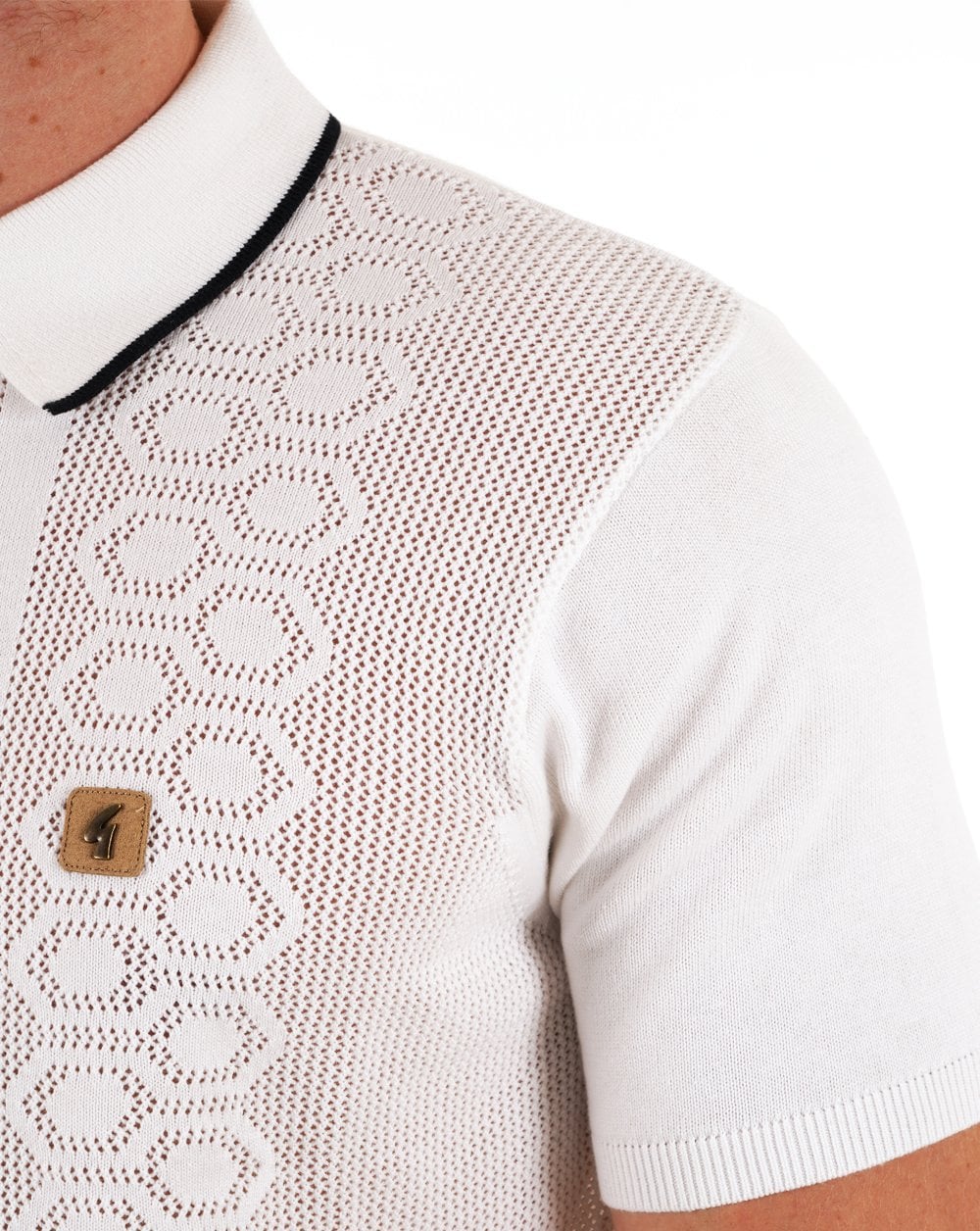 Gabicci Vintage Knitted Weave Polo Shirt White