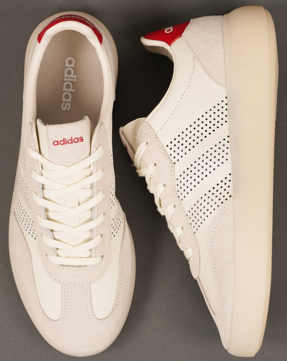 Adidas Barreda Leather Trainers Off White/Scarlet