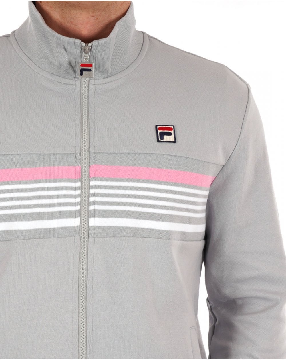 Fila Vintage Multi Stripe Track Top Grey - Pink