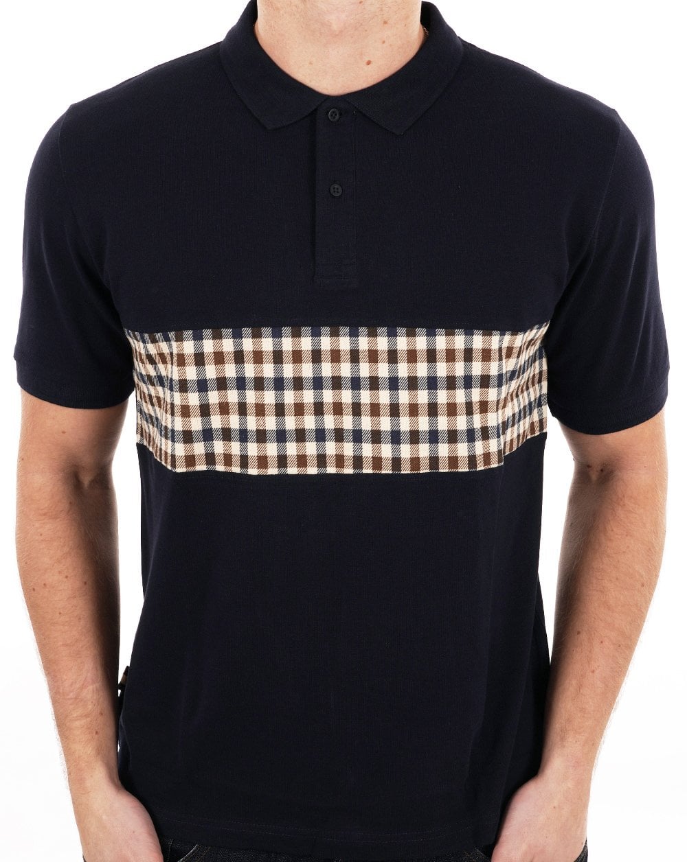 Aquascutum Iconic Club Check Insert Polo Shirt Navy