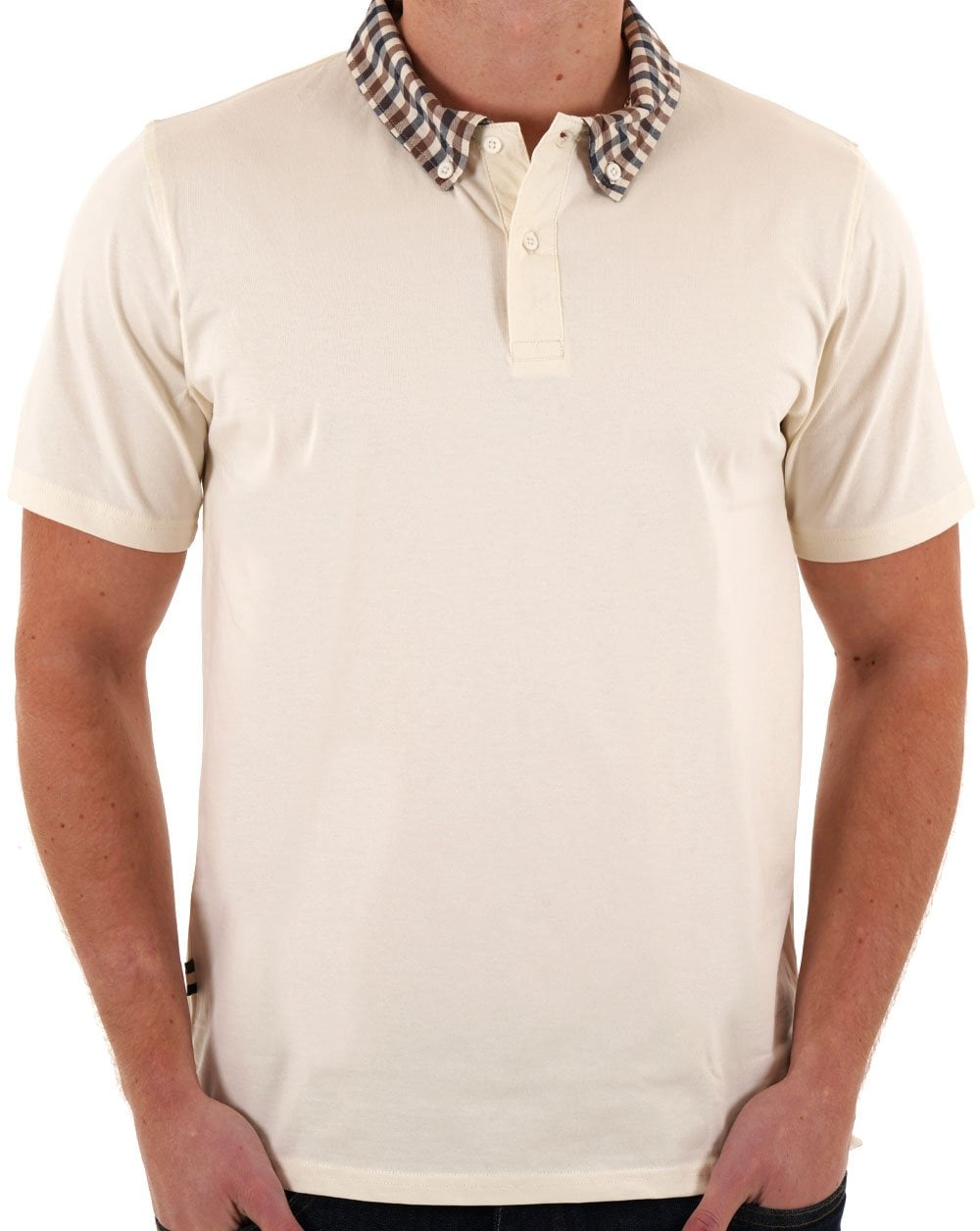 Aquascutum Club Check Collar Polo Old White
