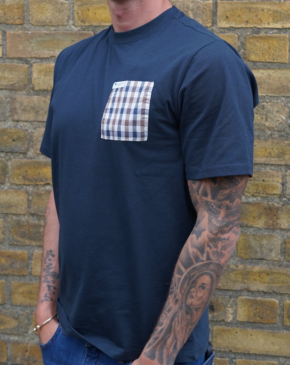 Aquascutum Club Check Pocket T Shirt Navy