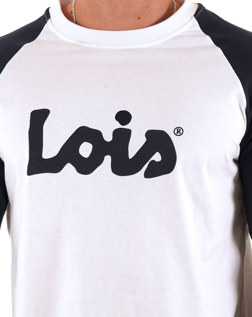 Lois Raglan LS Logo T Shirt White/Navy