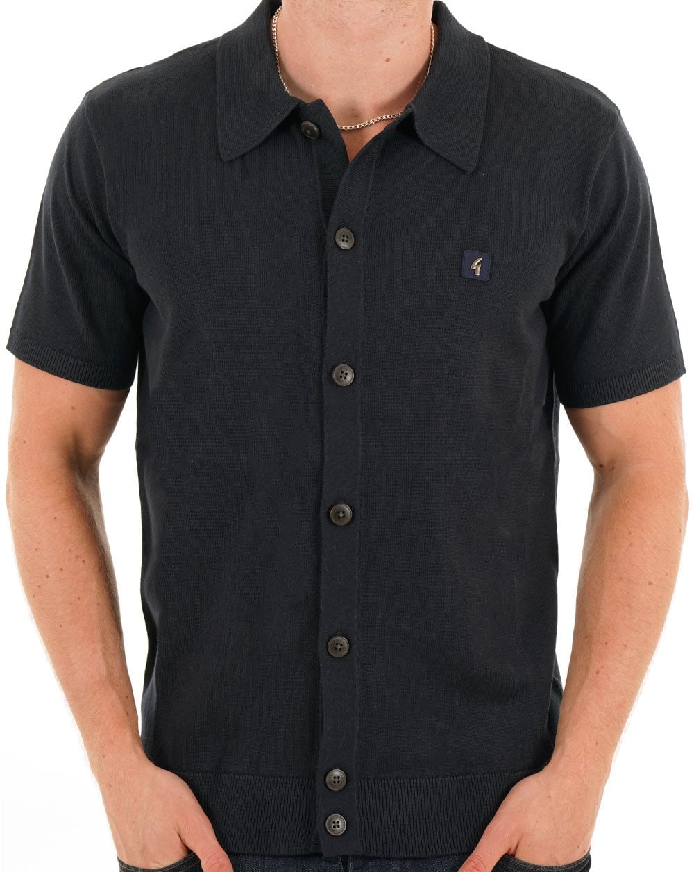 Gabicci Vintage Full Button Knit Polo Navy