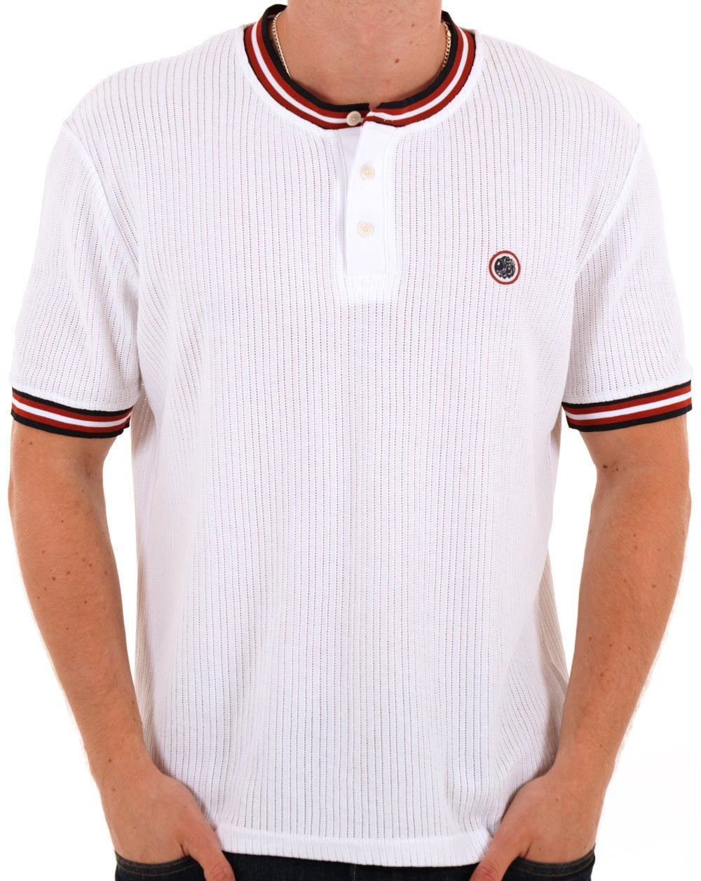 Pretty Green Cressa Tipped Grandad Button Tee White
