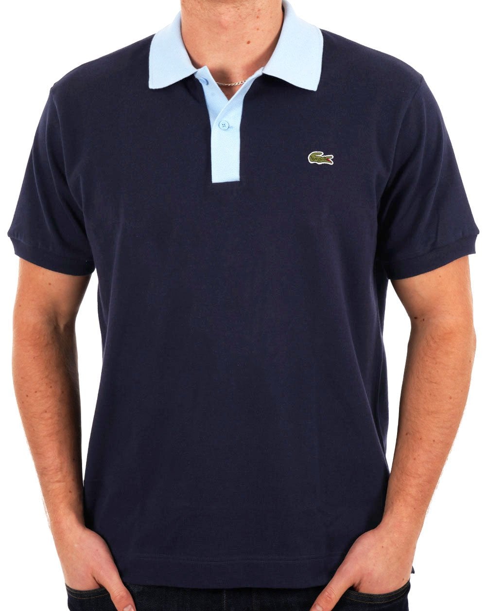 Lacoste Contrast Collar L.12.12 Polo Shirt Navy/Sky Blue