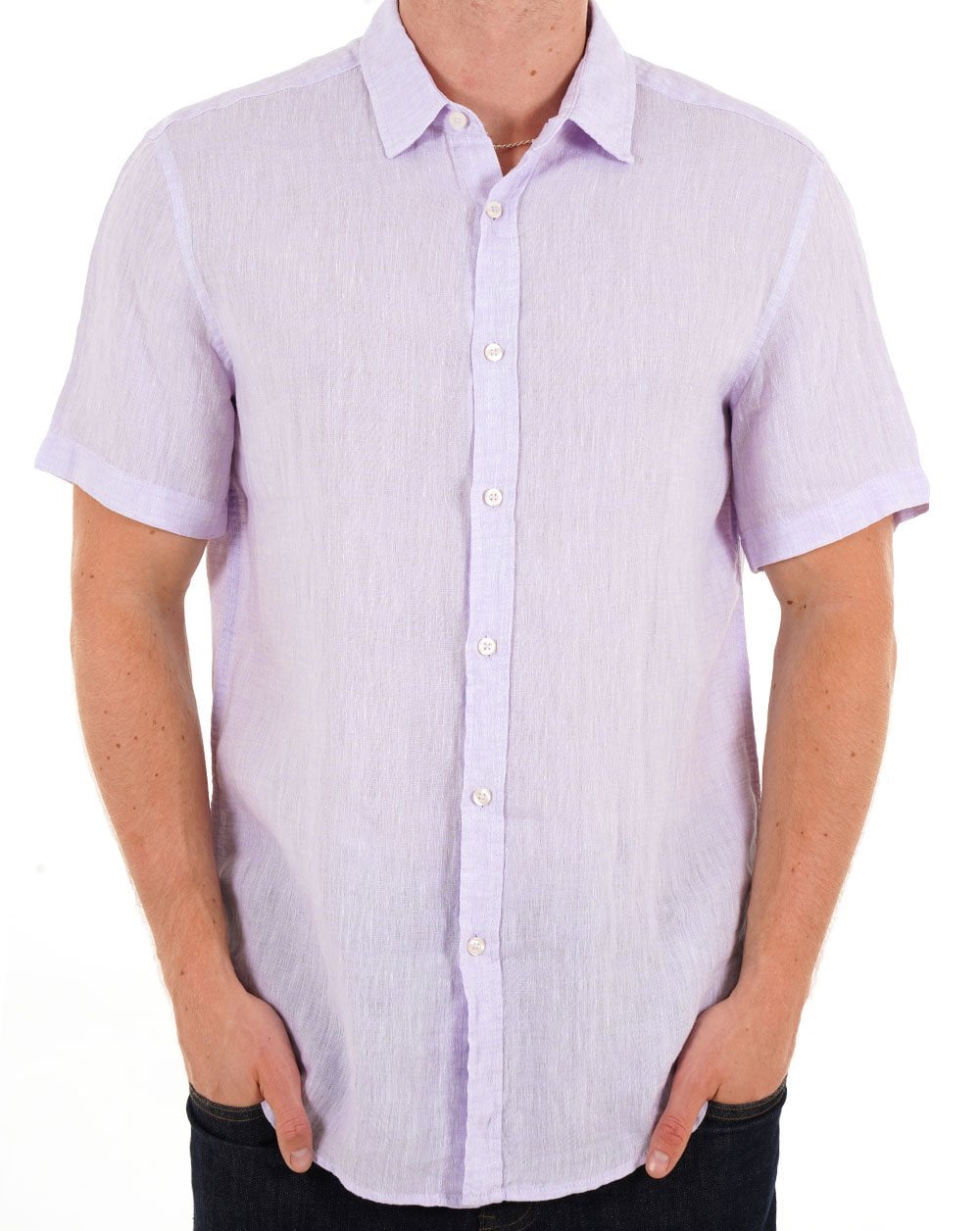Benetton Linen Short Sleeve Shirt Lilac
