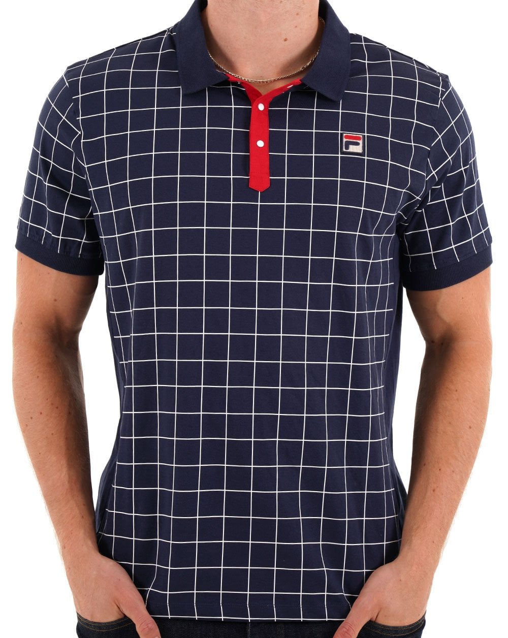 Fila Vintage Check Polo Shirt Navy/White