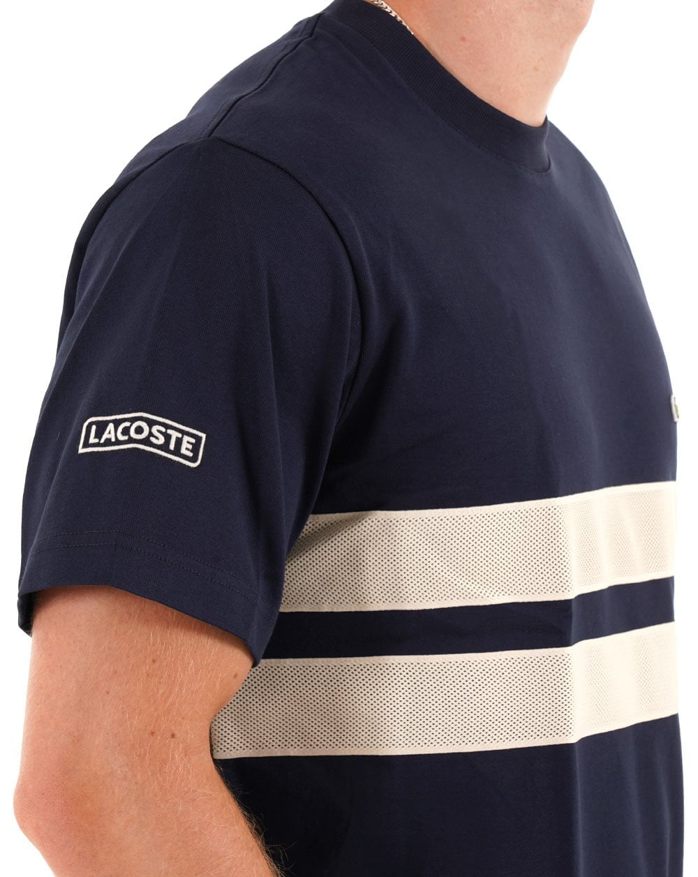 Lacoste Heavy Jersey Mesh Band T Shirt Navy