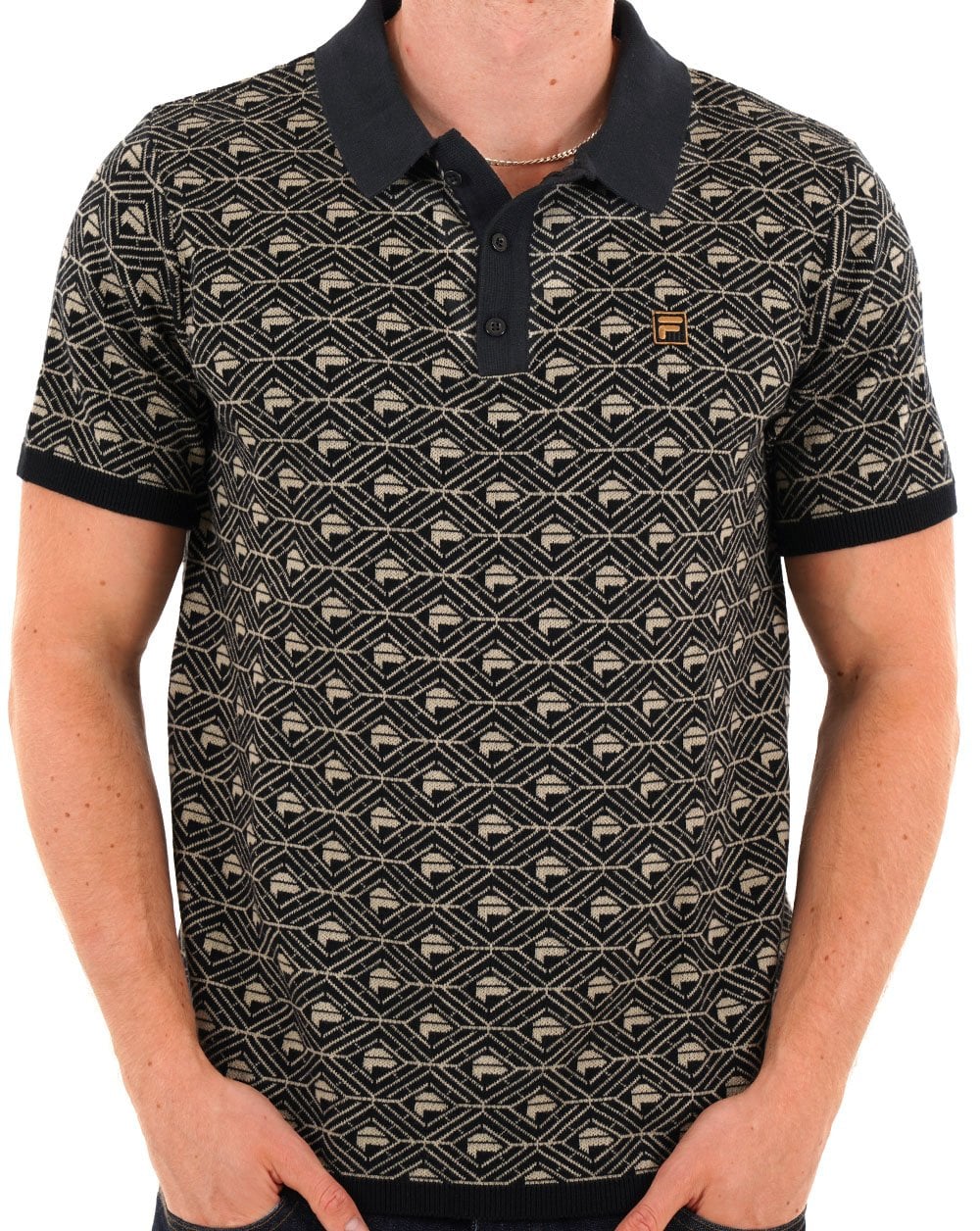 Fila Gold Pattern Knit Polo Black Stone