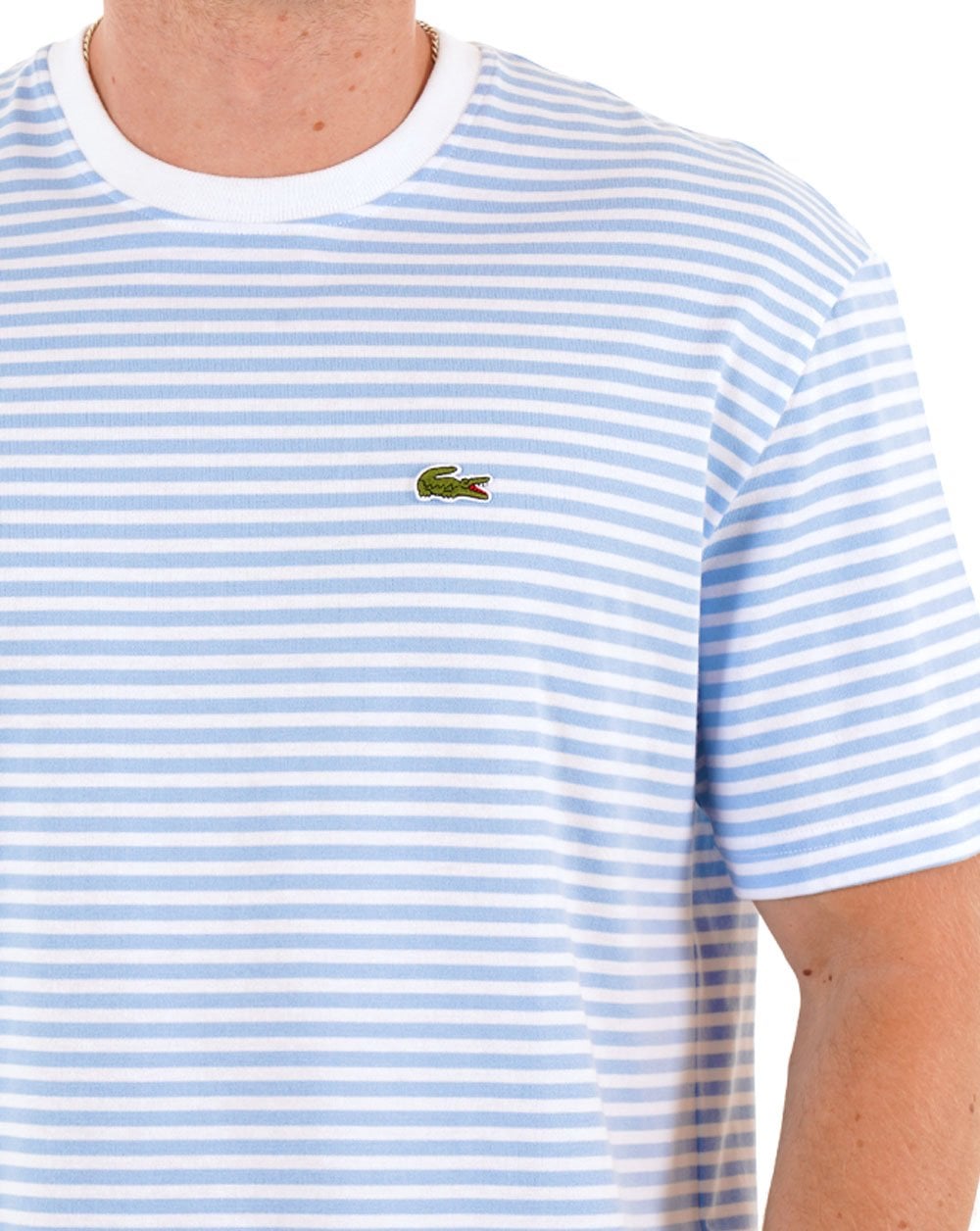 Lacoste Heavy Cotton Striped T Shirt White/Sky Blue