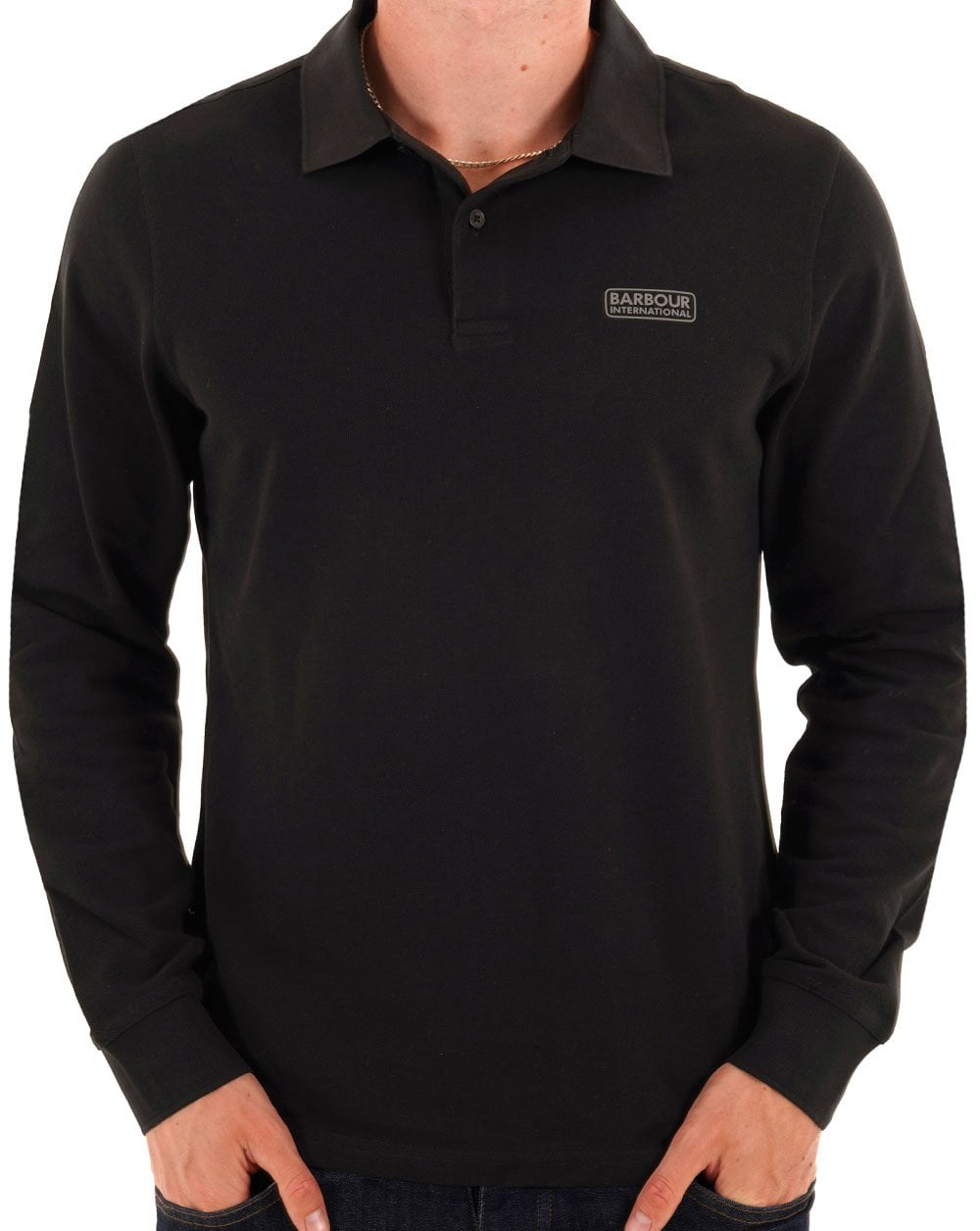 Barbour International Long Sleeve Polo Black/Pewter