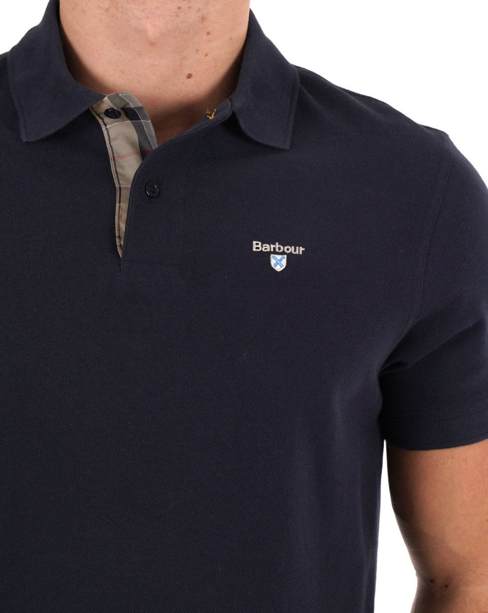 Barbour Tartan Pique Polo Shirt Navy