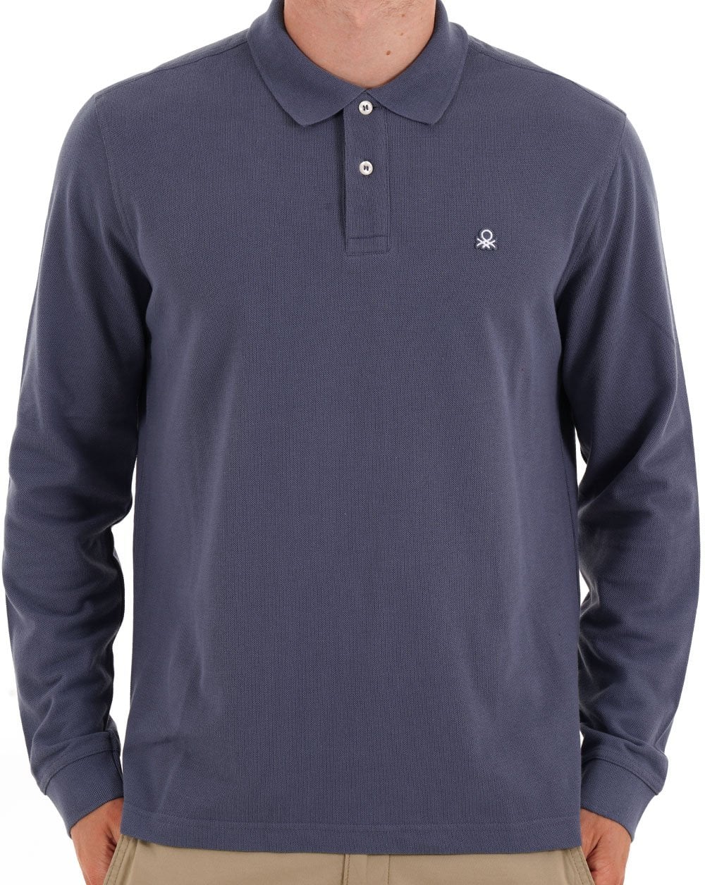 Benetton Long Sleeve Polo Shirt Washed Navy
