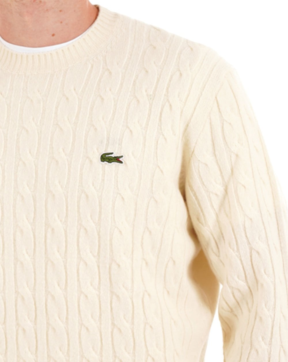 Lacoste Cable Knit Carded Wool Jumper Ecru