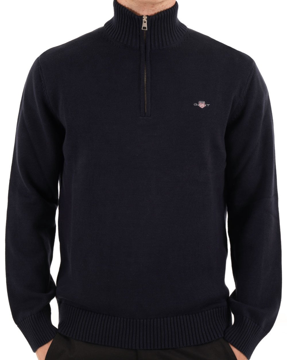 Gant Cotton Half Zip Sweater Navy Blue