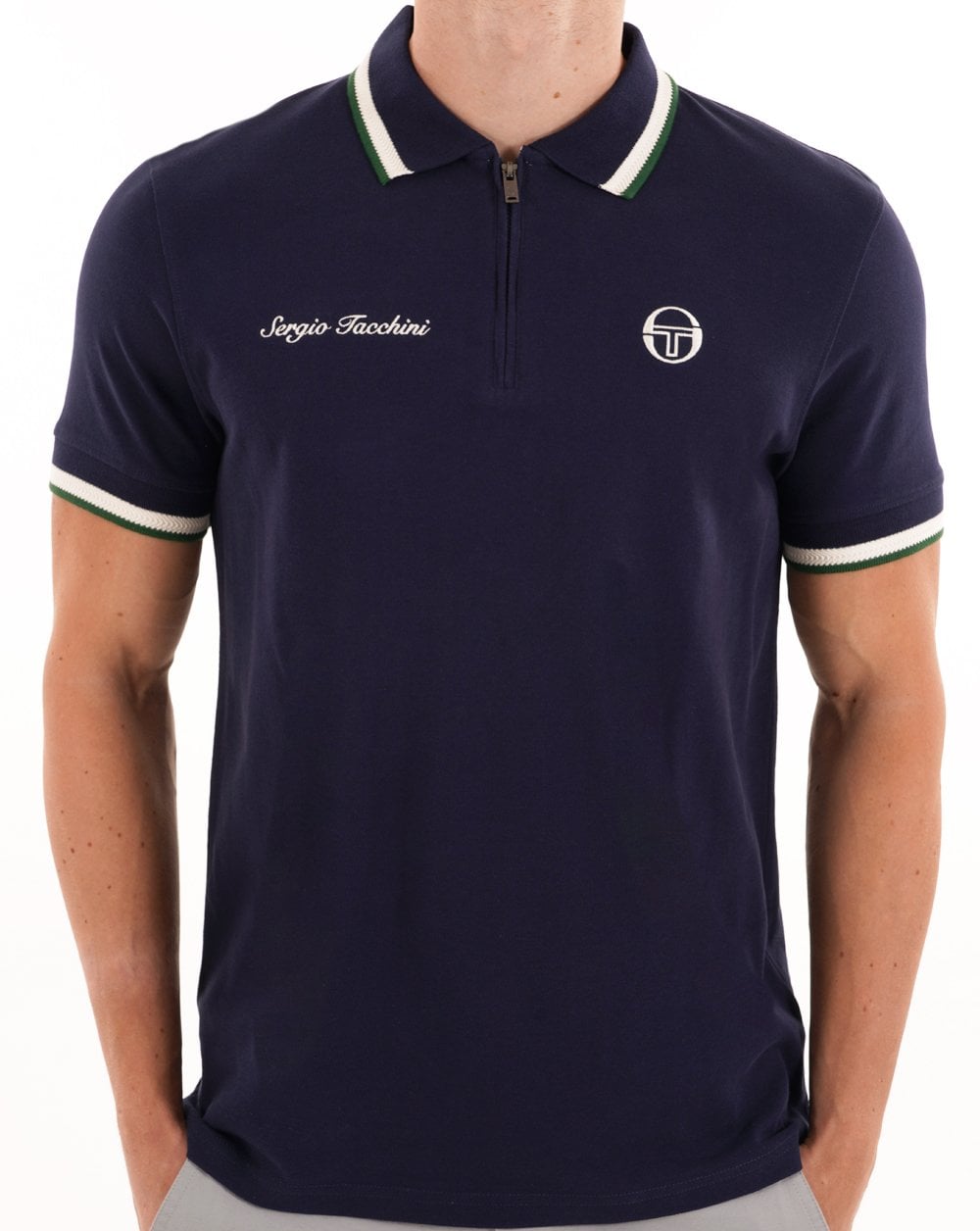 Sergio Tacchini Nanto Zip Polo Shirt Navy Blue