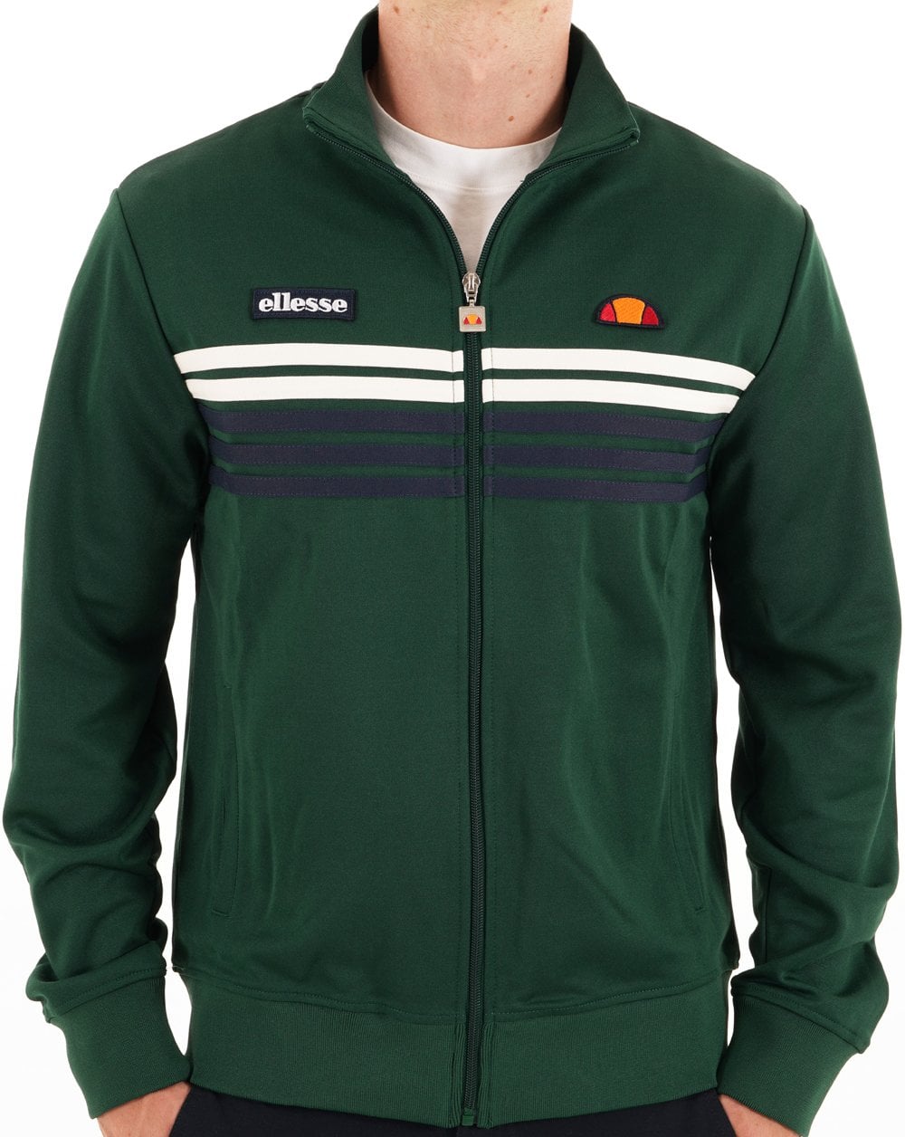 Ellesse 5 Stripe Track Top Dark Green