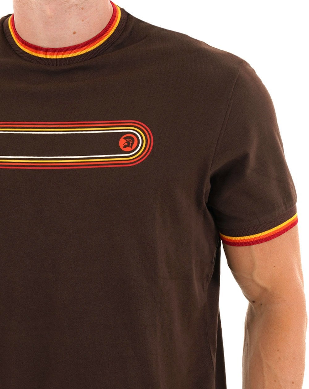 Trojan Retro Print Ringer T Shirt Chocolate
