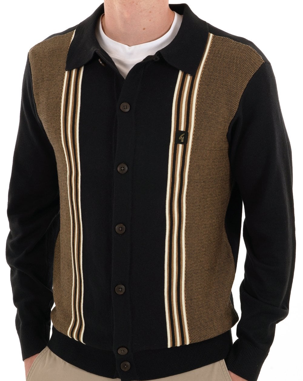Gabicci Vintage Hanson Button Through Knit Black Nutmeg