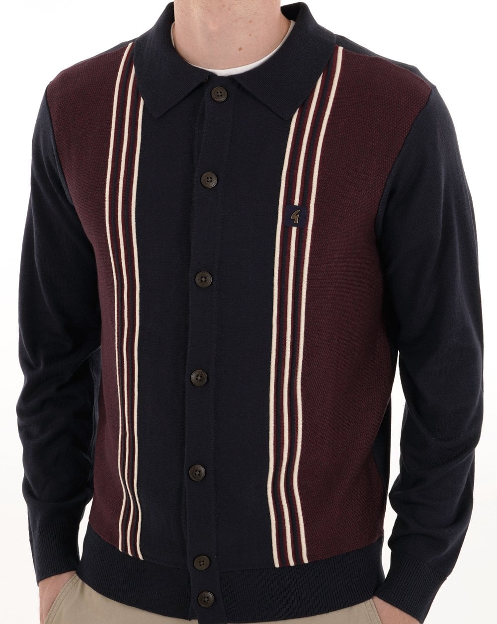 Gabicci Vintage Hanson Cardigan Knit Navy Mulberry