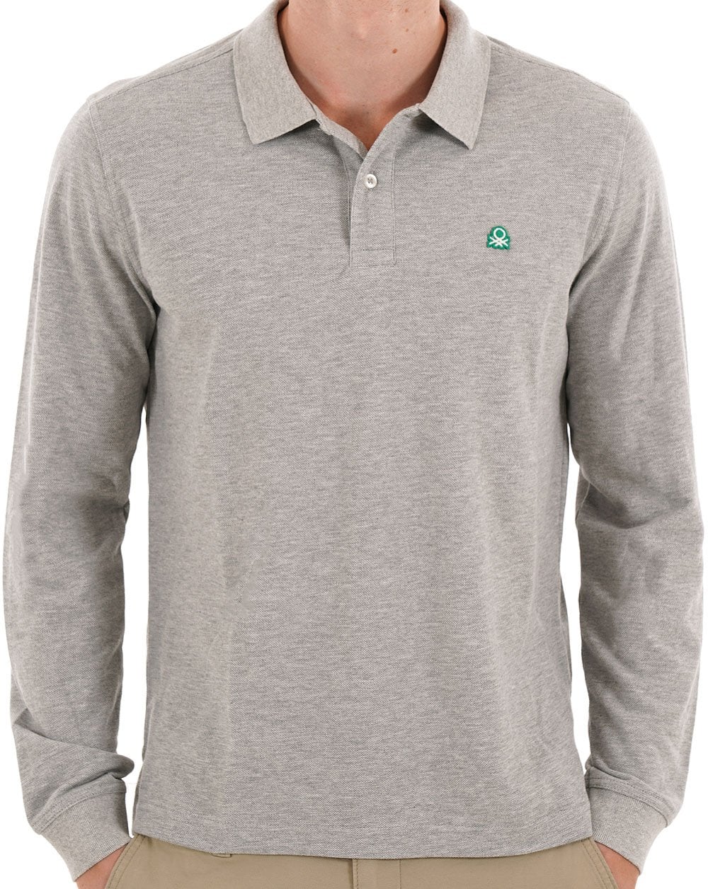 Benetton Long Sleeve Polo Shirt Grey Melange