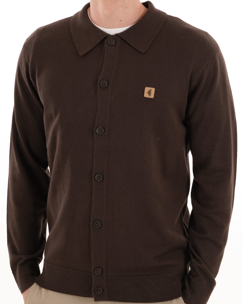Gabicci Vintage Azima Full Button Polo DK Brown