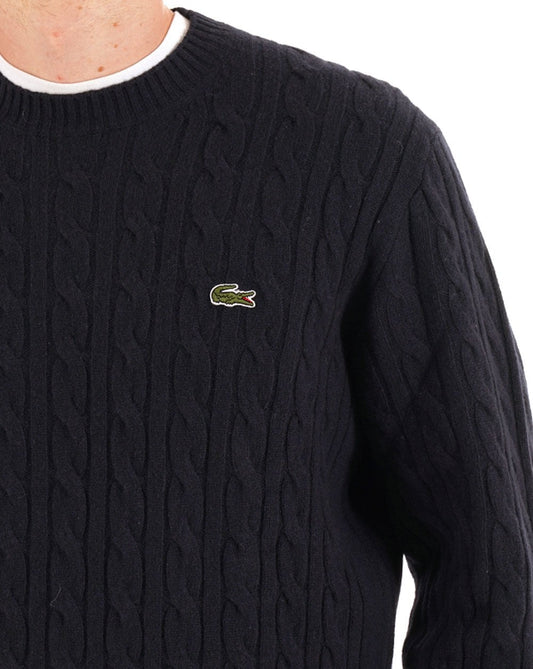 Lacoste Lacoste Cable Knit Carded Wool Jumper Navy