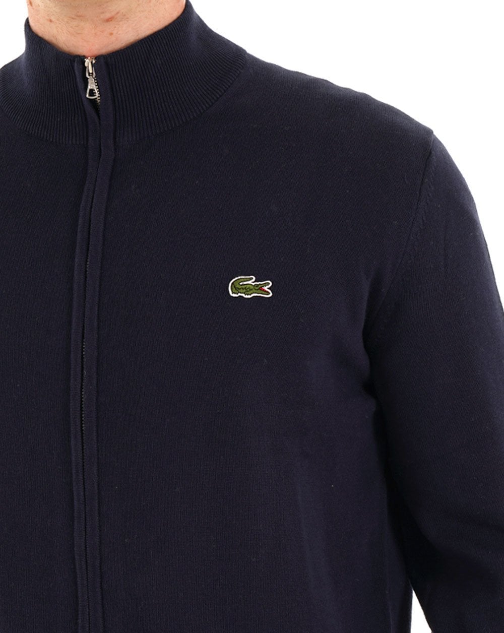 Lacoste Cotton Zip Through Sweater Navy