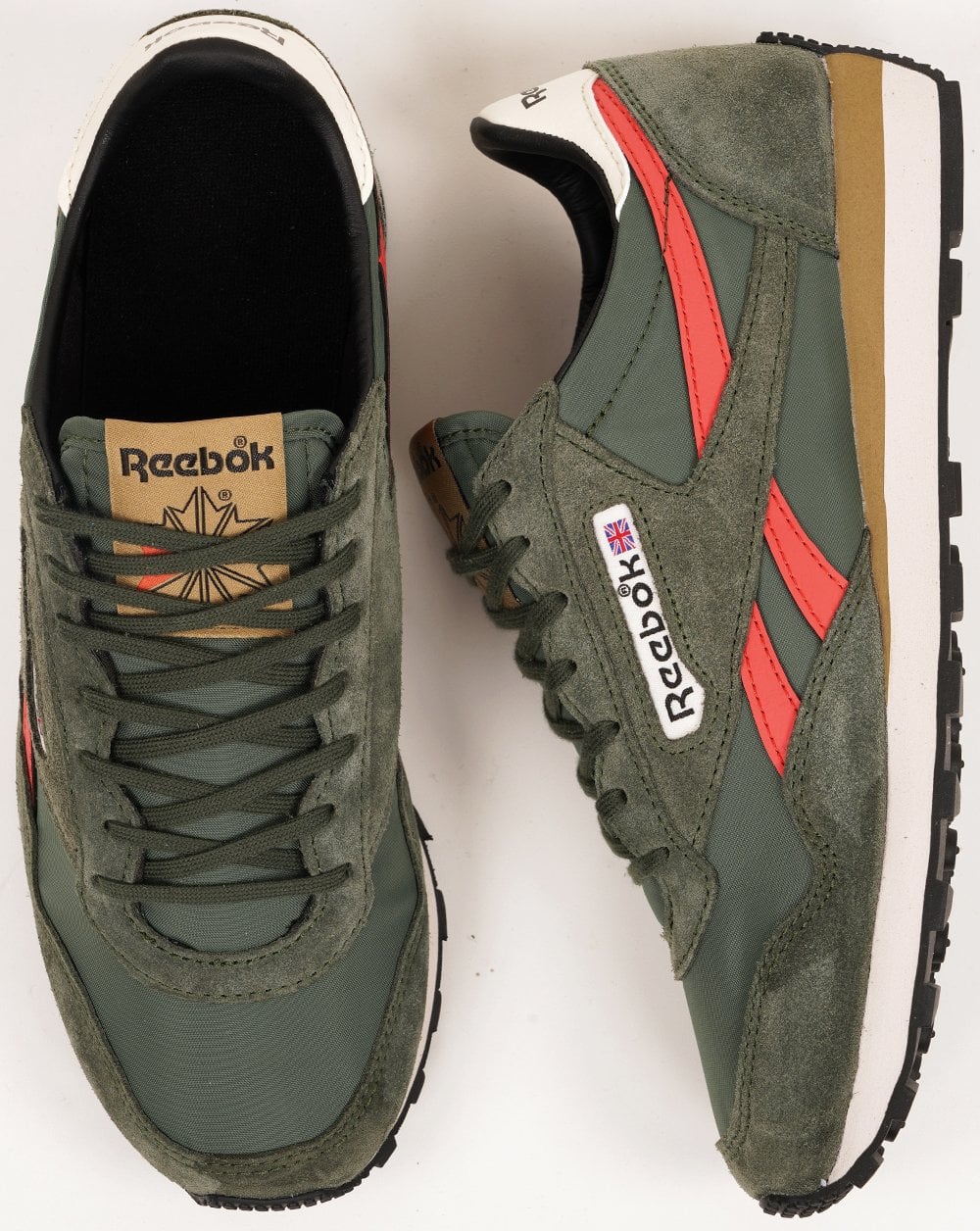 Reebok Aztec II Trainers Olive Green Orange