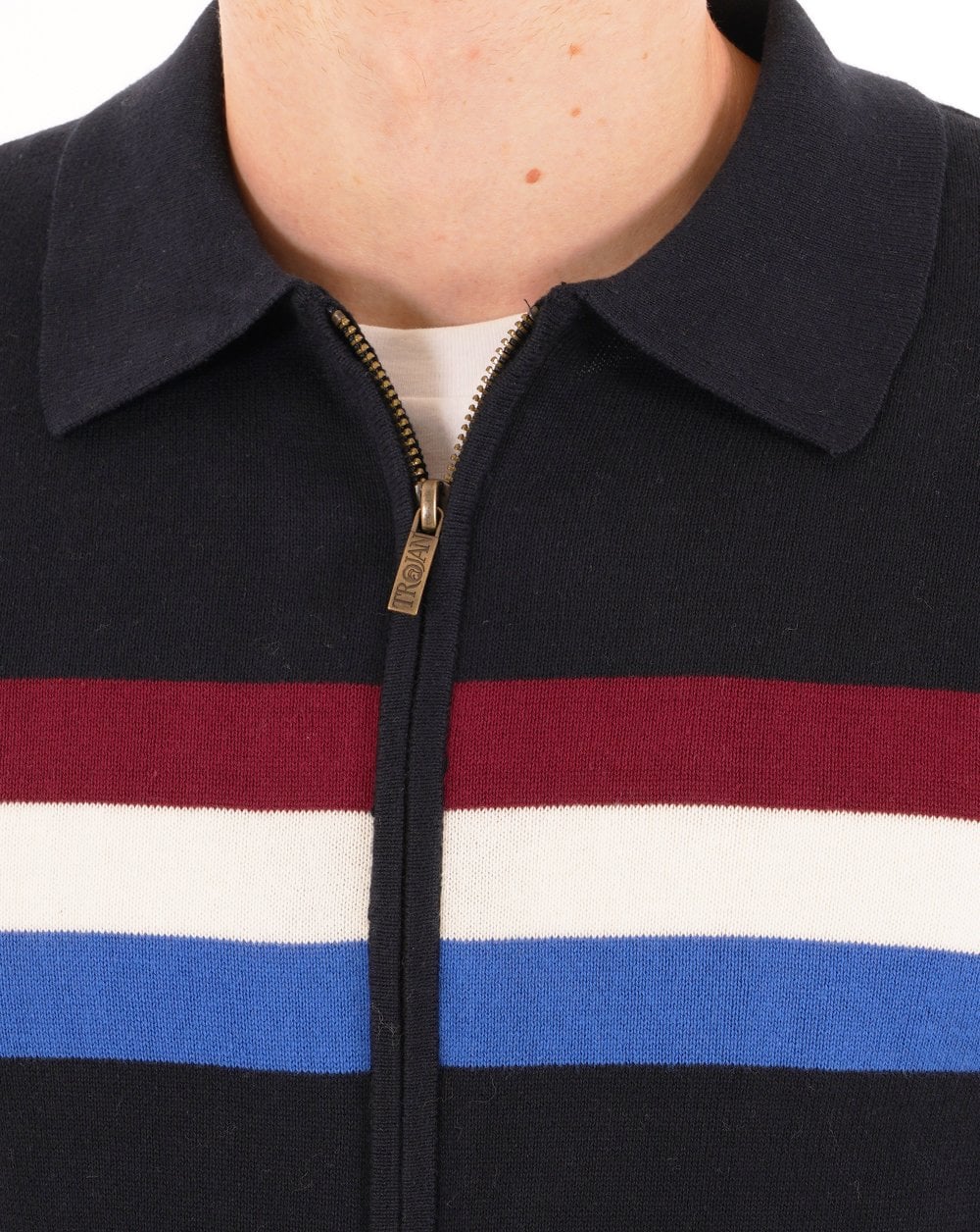 Trojan Stripe Zip Cardi Navy