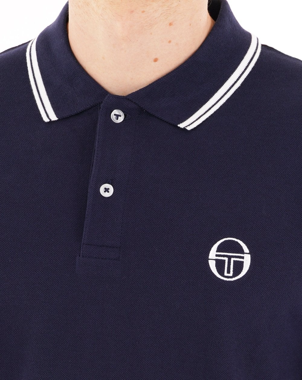 Sergio Tacchini Tipped Long Sleeve Polo Shirt Navy Blue