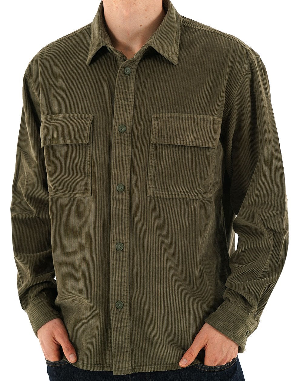Benetton Ribbed Cord Overshirt Military Green