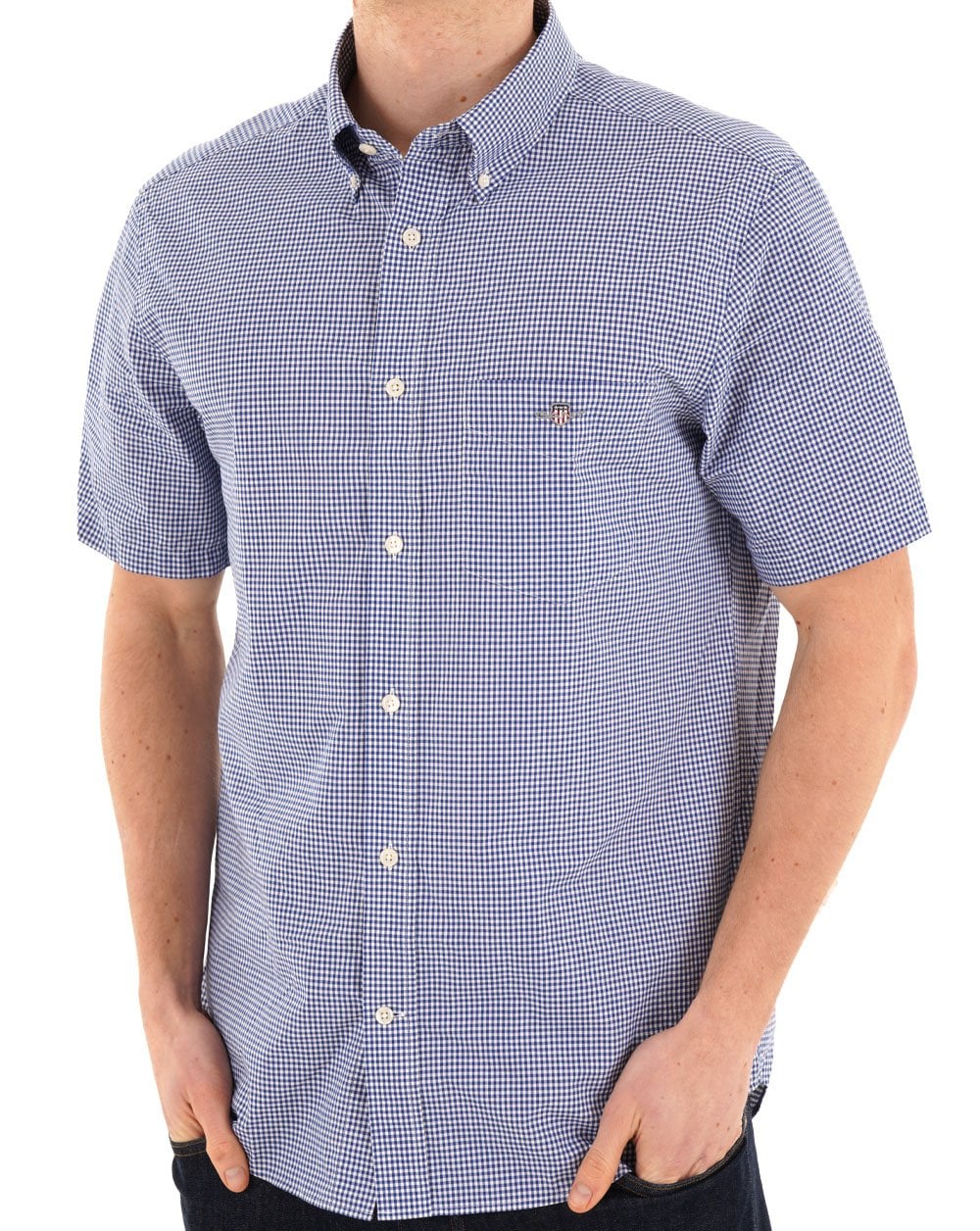 Gant Poplin Gingham SS Shirt College Blue